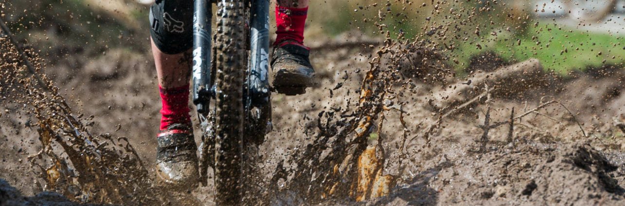 waterproof socks in action on cyclist close up